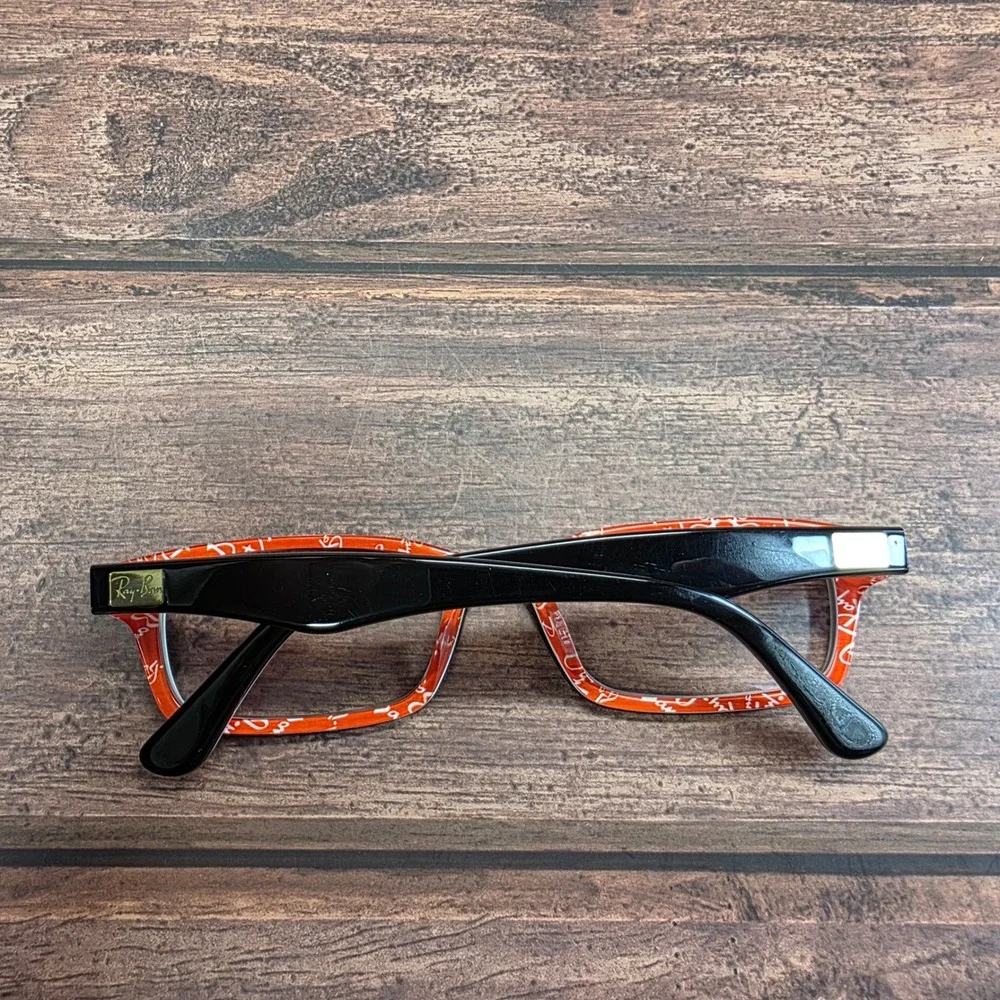 Ray-Ban RB 5206 2479 Black Orange Logo Rectangular Eyeglasses 52-18-140